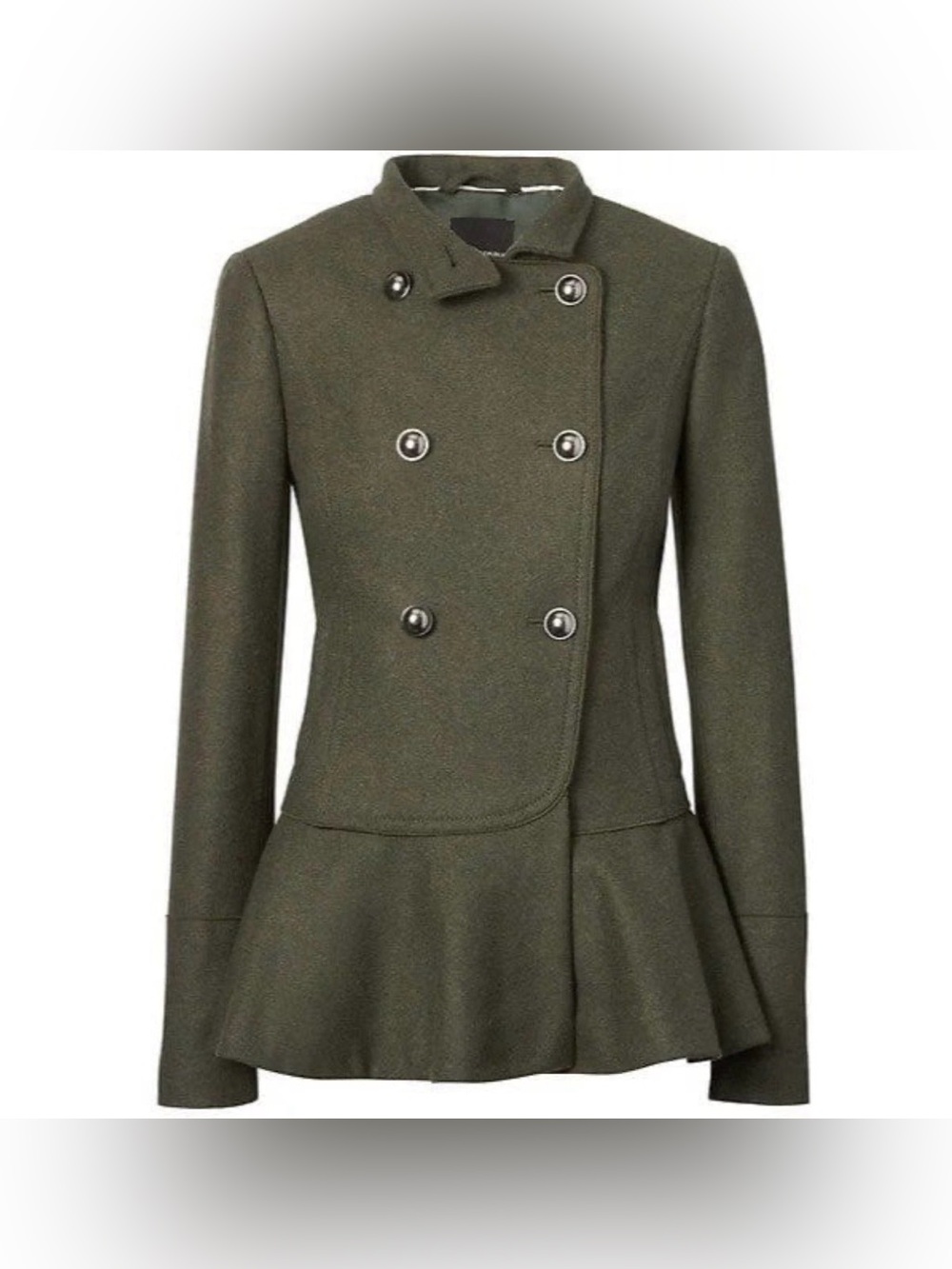 BANANA REPUBLIC ITALIAN WOOL MILITARY PEPLUM JACKET ARMY GREEN